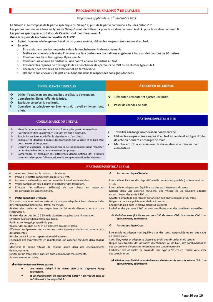 Le programme officiel du Galop 4 - Petit Galop